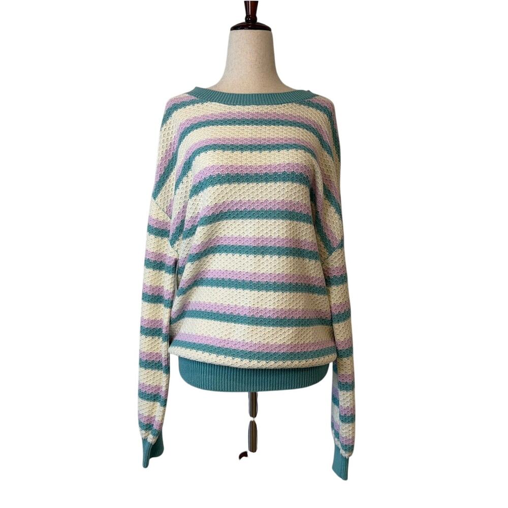 NWOT Abound Oversized Striped Crewneck Sweater, XS, Teal/Purple/Cream